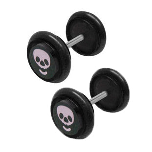 Acrylic 16 Gauge Fake Ear Gauges Plugs Black with Skull - Pair