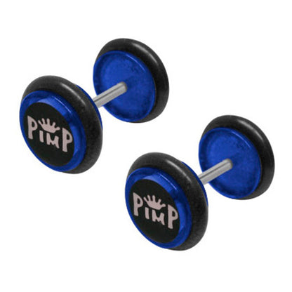 Acrylic 16 Gauge Fake Ear Gauges Plugs Blue with Pimp Logo - Pair