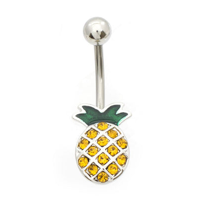 Surgical Steel 14 Gauge Belly Ring CZ with Pineapple