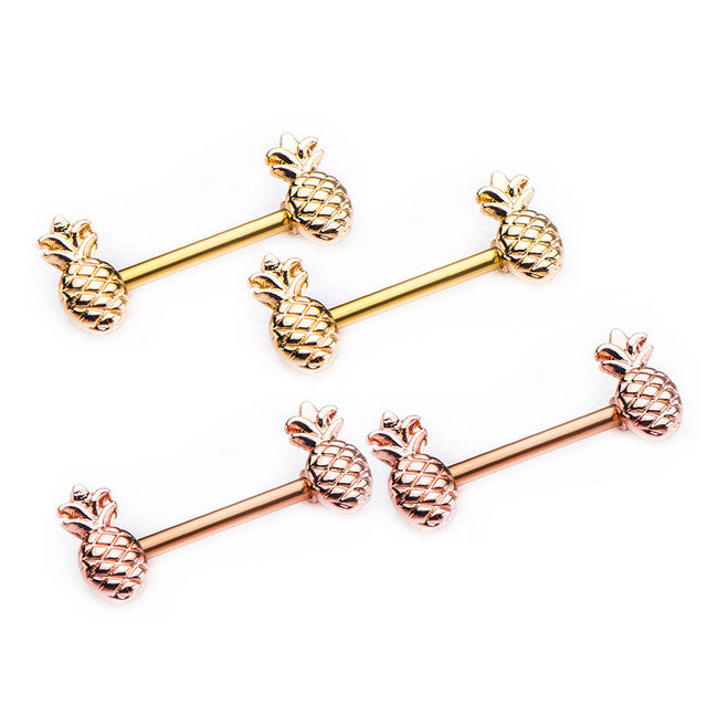 Surgical Steel 14 Gauge Nipple Barbells with Pineapple - Pair