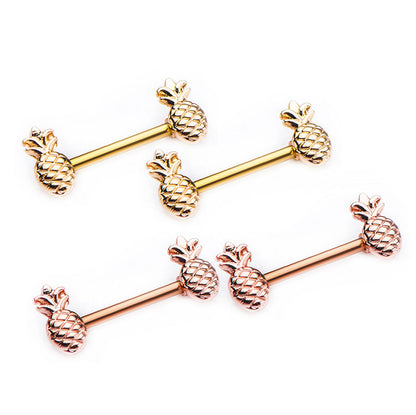 Surgical Steel 14 Gauge Nipple Barbells with Pineapple - Pair