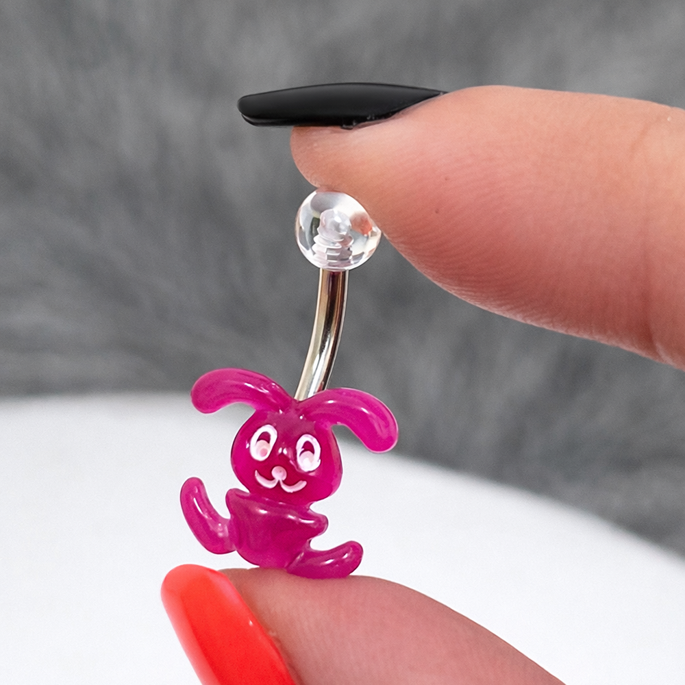 Surgical Steel 14 Gauge Belly Ring with Acrylic Bunny - photo 12