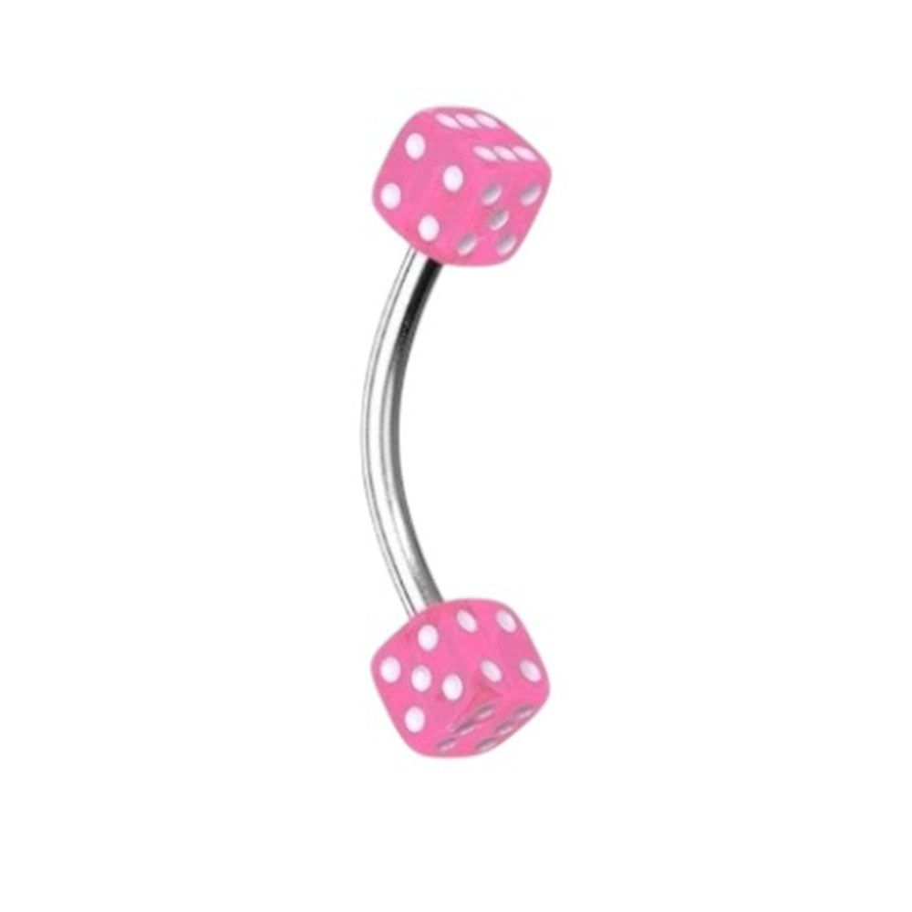 Surgical Steel Curved Barbell 16G with UV Acrylic Dice - 10 Colors - photo 11