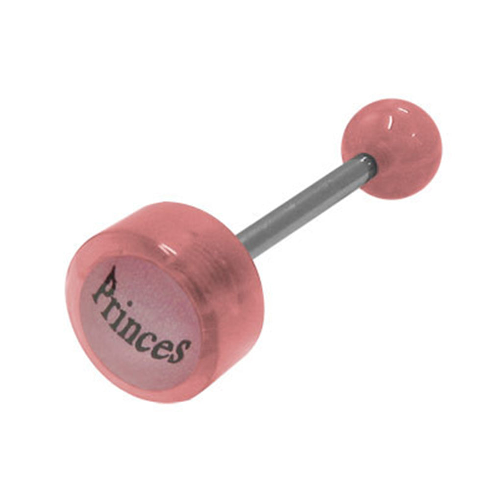 Surgical Steel 14 Gauge Tongue Barbell with Pink Princess Logo Ball