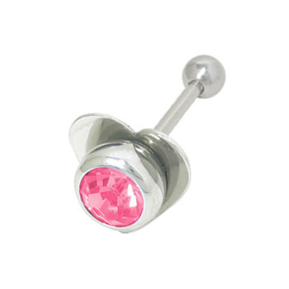 Surgical Steel 14 Gauge Tongue Barbell with Pink CZ Heart & Balls