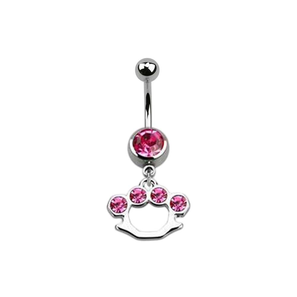 Surgical Steel 14 Gauge Belly Ring with CZ Dangle Brass Knuckles - photo 10