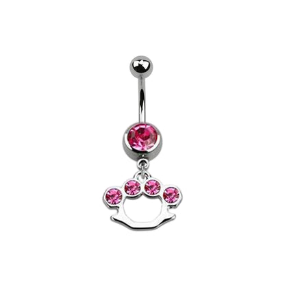 Surgical Steel 14 Gauge Belly Ring with CZ Dangle Brass Knuckles - photo 10