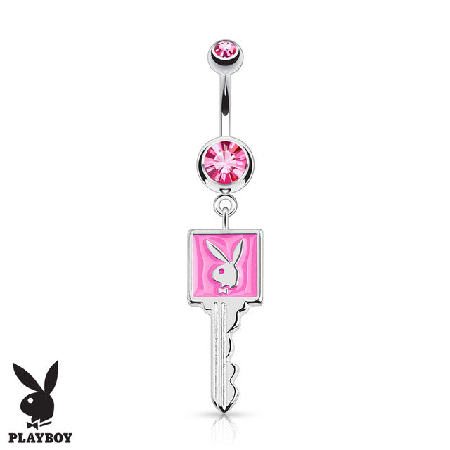 Surgical Steel 14 Gauge Belly Ring with Playboy Bunny Key CZ - photo 4
