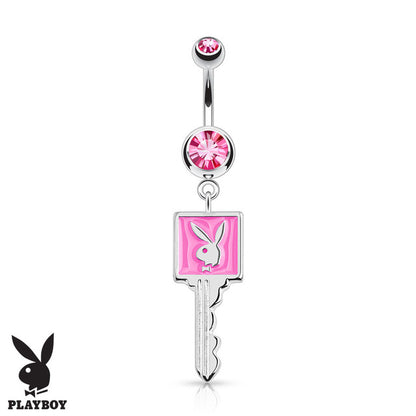 Surgical Steel 14 Gauge Belly Ring with Playboy Bunny Key CZ - photo 4