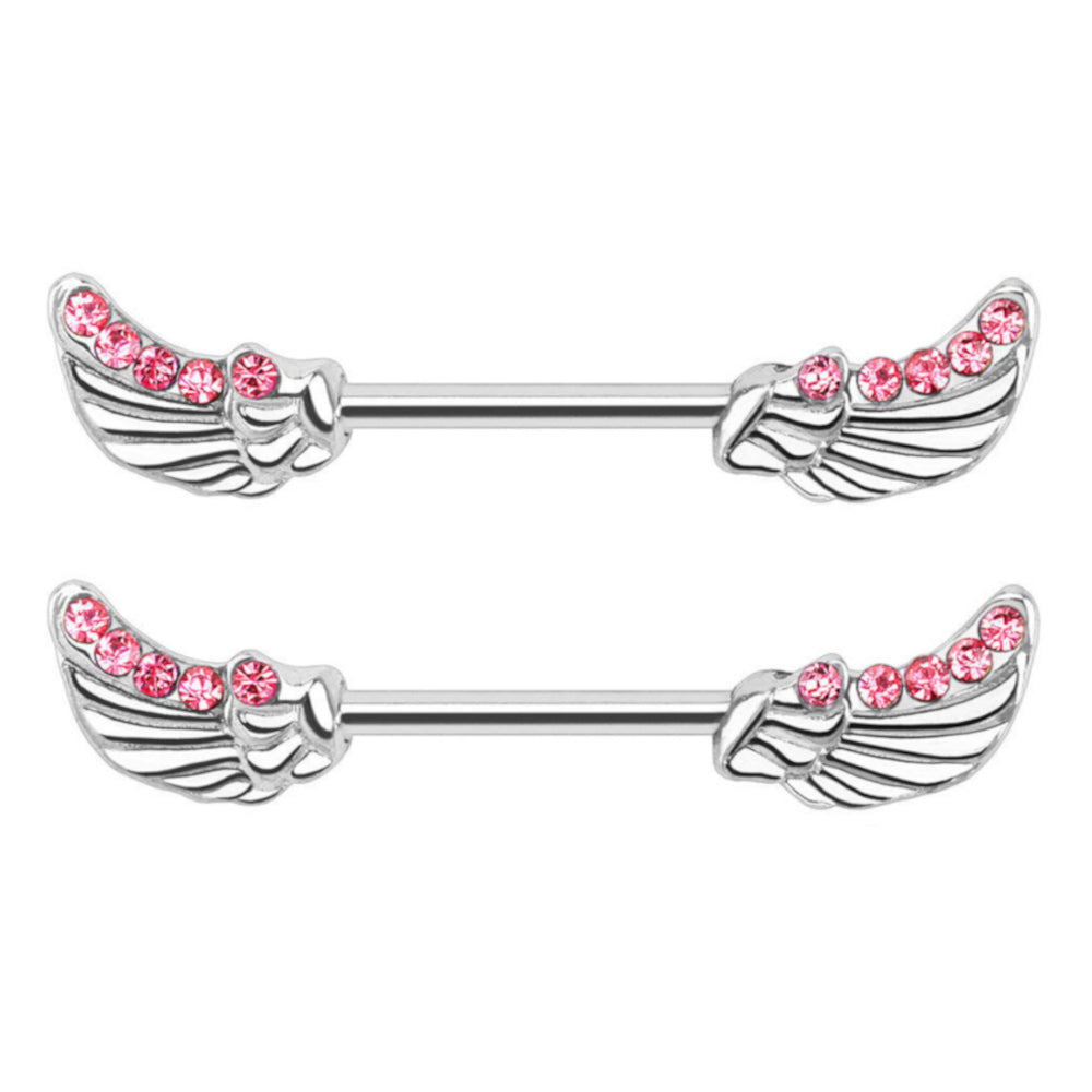 Surgical Steel 14 Gauge Nipple Barbell with CZ Angel Wings - Pair - photo 4