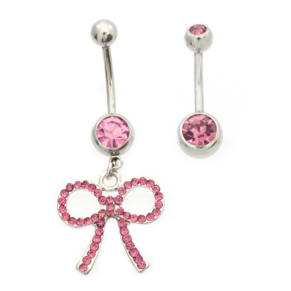Surgical Steel 14 Gauge Belly Ring Set with Paved CZ Bow - Pair - photo 5