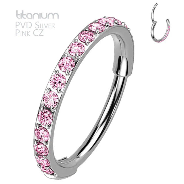 Titanium 20 Gauge Hinged Nose Ring CZ Hoop with Paved Clicker - photo 9