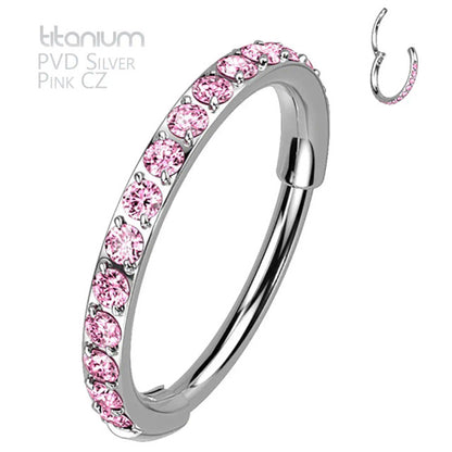 Titanium 20 Gauge Hinged Nose Ring CZ Hoop with Paved Clicker - photo 9