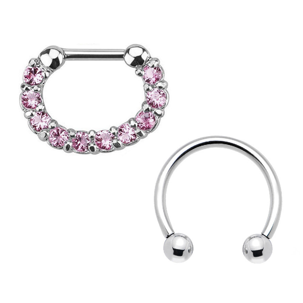 Surgical Steel 16 Gauge Horseshoe Septum Clicker Hoop with CZ - 2 Pack - photo 5