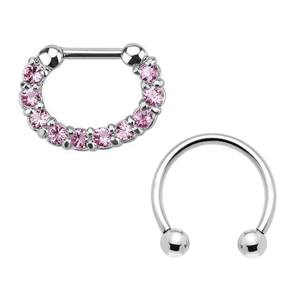 Surgical Steel 16 Gauge Horseshoe Septum Clicker Hoop with CZ - 2 Pack - photo 5