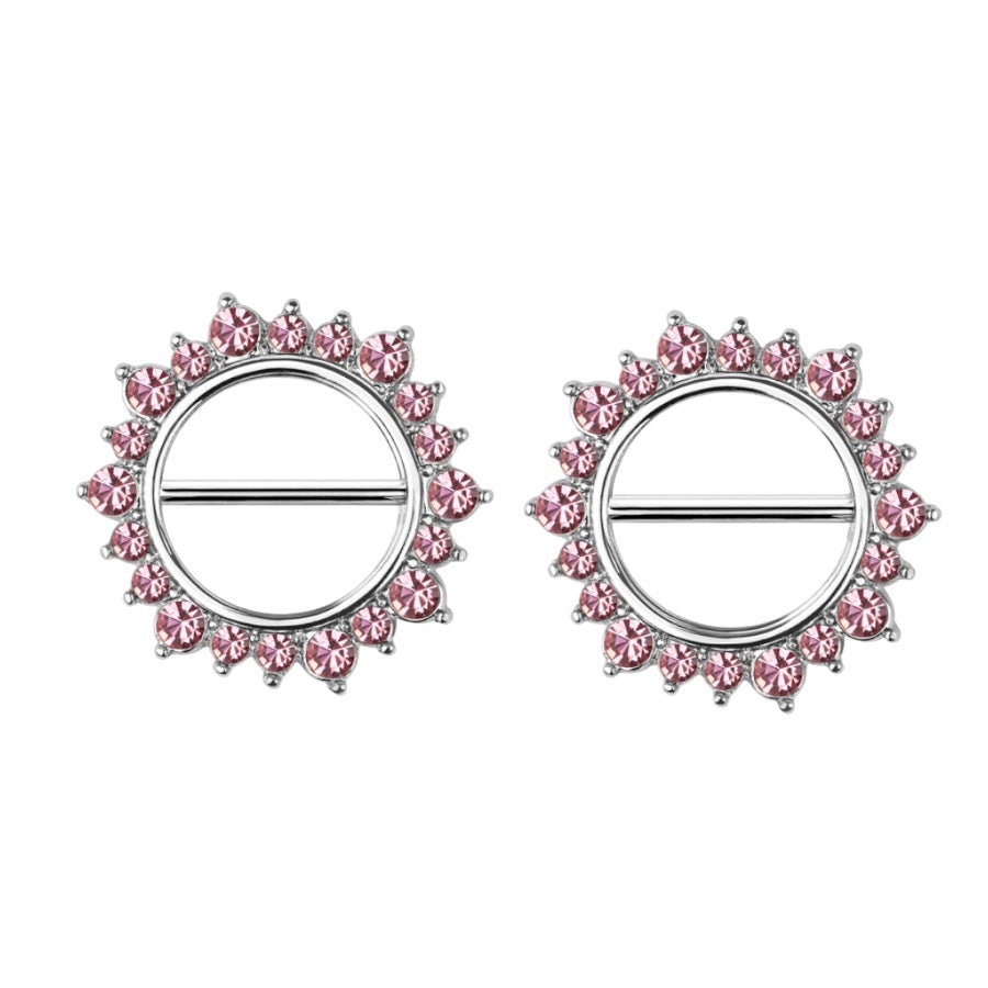 Surgical Steel Nipple Barbell 14 Gauge with Sunburst CZ Clicker - Pair - photo 3