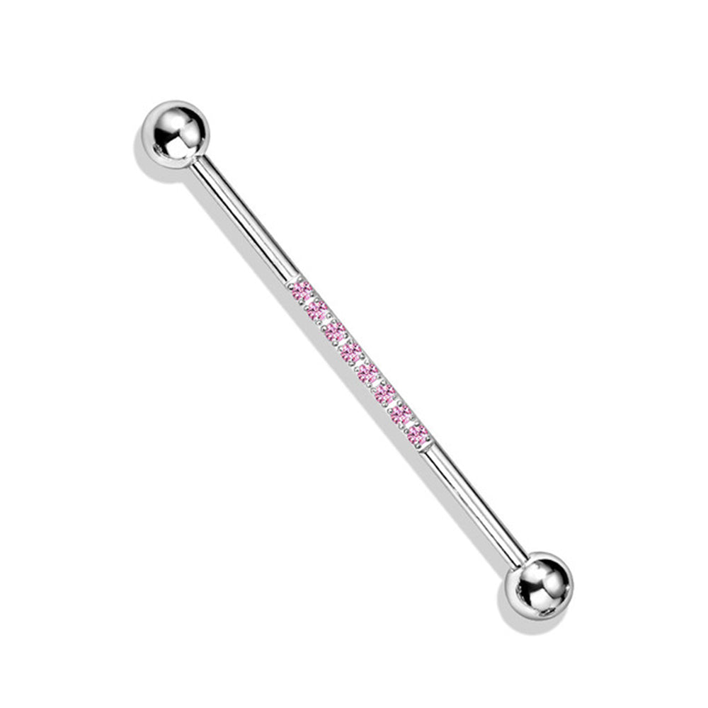 Surgical Steel 14 Gauge Industrial Barbell with CNC Lined CZ - photo 9