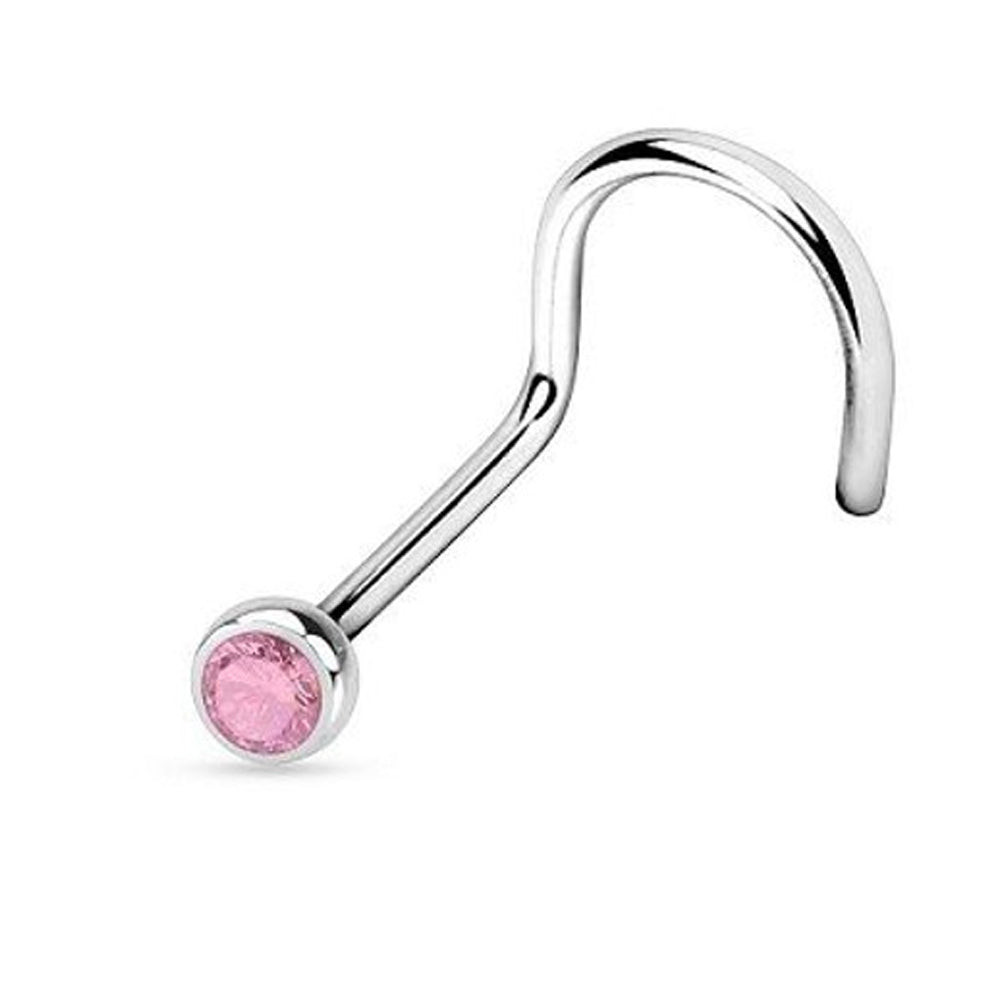 Surgical Steel Nose Screw with Bezel Set CZ - 18 & 20 Gauge - photo 5