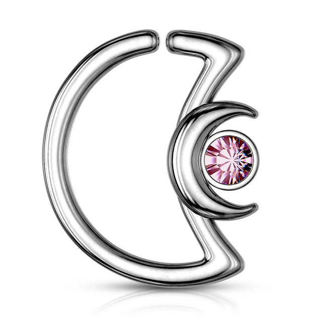 Surgical Steel 16 & 18 Gauge Crescent Moon Bezel CZ Bendable Hoop - photo 7