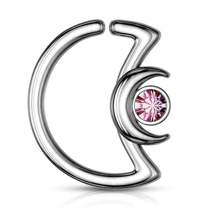 Surgical Steel 16 & 18 Gauge Crescent Moon Bezel CZ Bendable Hoop - photo 7