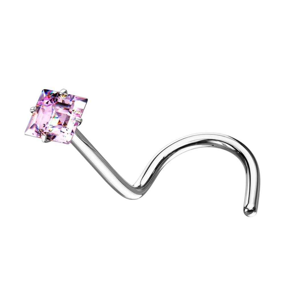 Surgical Steel 20 Gauge Corkscrew Nose Stud with Square CZ Top - photo 5