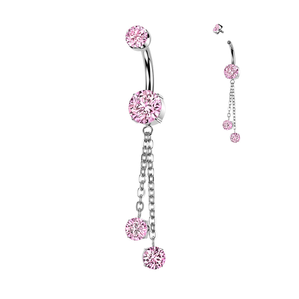 Titanium Belly Ring 14G 10mm with Double Chain Dangle CZ - photo 7