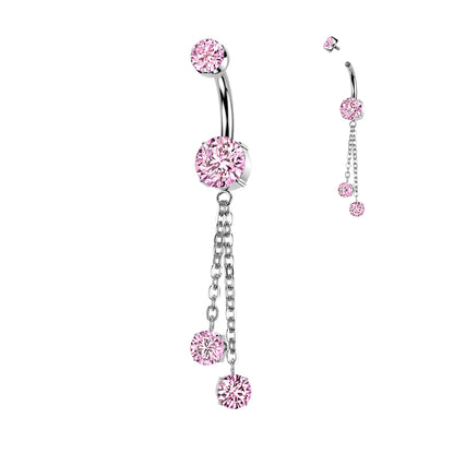 Titanium Belly Ring 14G 10mm with Double Chain Dangle CZ - photo 7