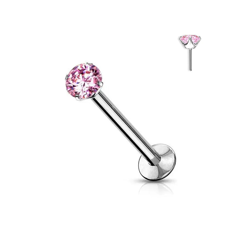 Surgical Steel 16 to 20 Gauge Push In Labret Stud with Prong CZ - photo 5