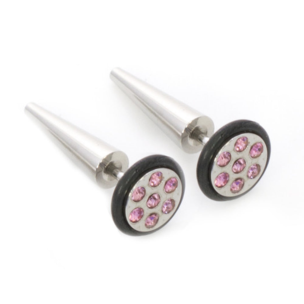 Surgical Steel 16 Gauge Fake Taper Ear Gauges with CZ - Pair - photo 5