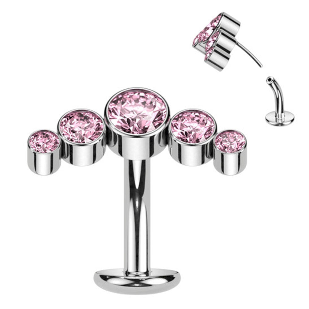 Titanium 14 Gauge Reversed CZ Floating Belly Ring Convex Base