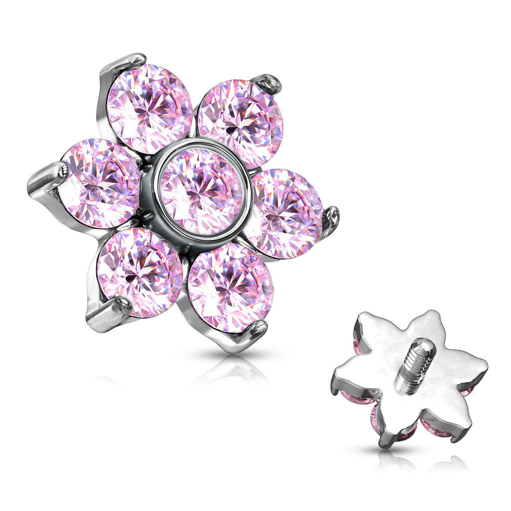 Surgical Steel Prong Set CZ Flower Dermal Top 6mm 14G & 16G - photo 7