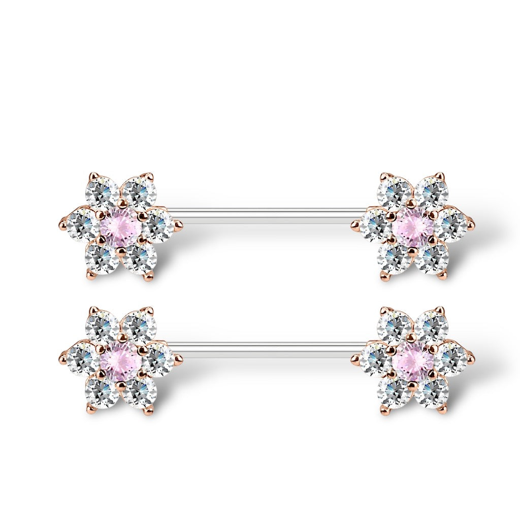 Surgical Steel 14 Gauge Nipple Barbell with CZ Flower Kitty Cat - Pair - photo 9