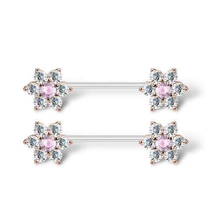 Surgical Steel 14 Gauge Nipple Barbell with CZ Flower Kitty Cat - Pair - photo 9