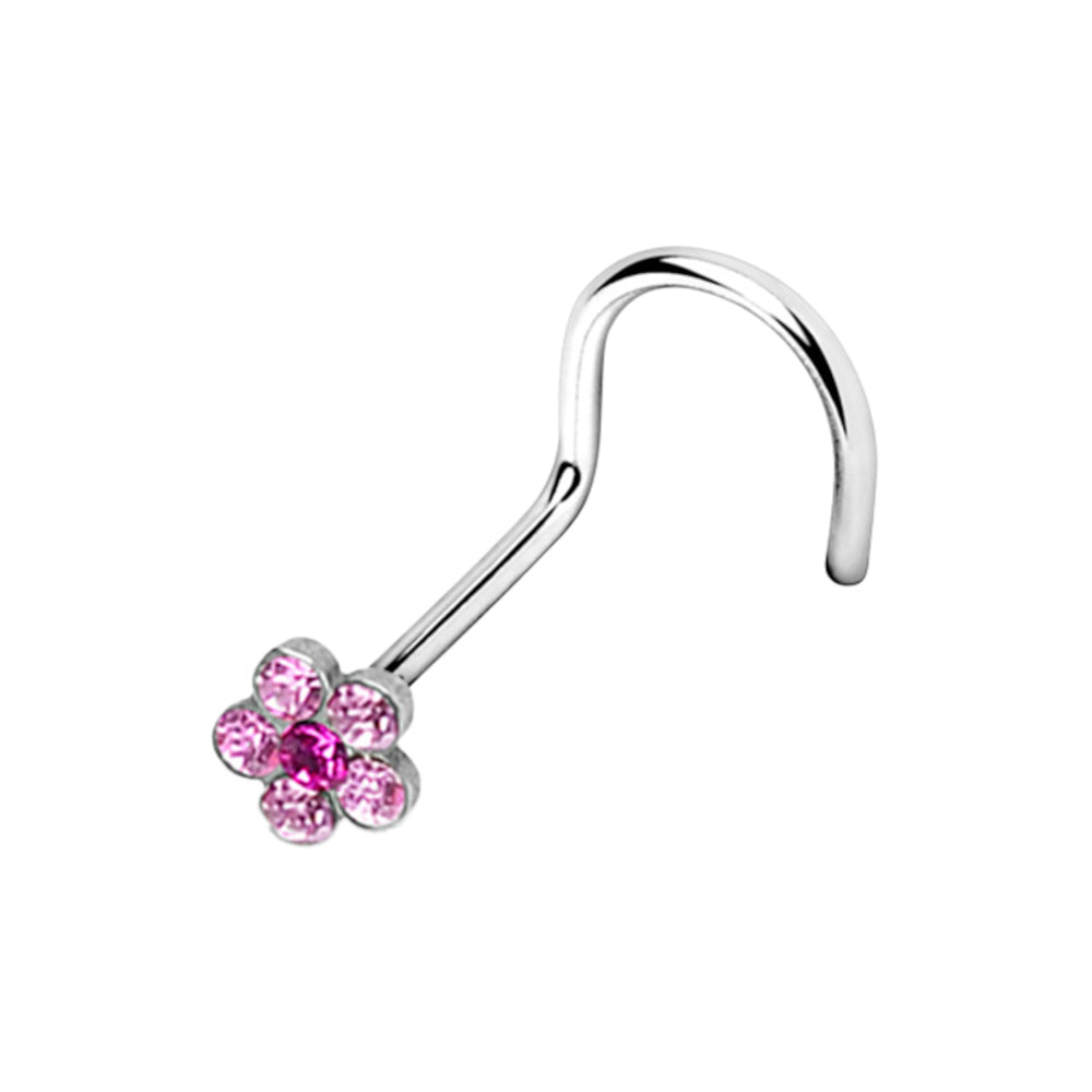 Surgical Steel Corkscrew Nose Ring 18G & 20G 6mm with CZ Flower - photo 11
