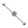 Surgical Steel 14 Gauge Pink CZ Flower Industrial Barbell