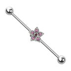 Surgical Steel 14 Gauge Pink CZ Flower Industrial Barbell