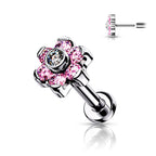 Titanium 18 to 20 Gauge CZ Flower End Labret Stud - Pair