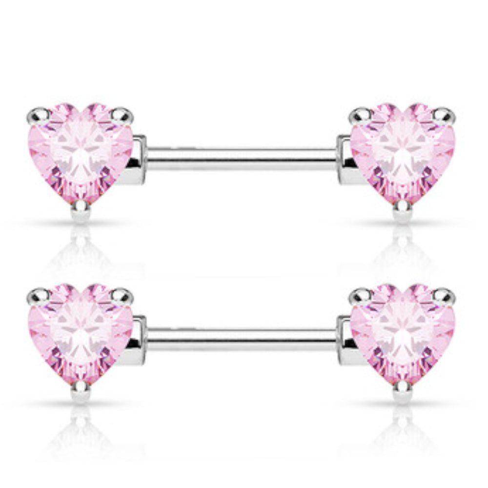Surgical Steel 14 Gauge Nipple Barbell with CZ Heart - Pair - photo 6