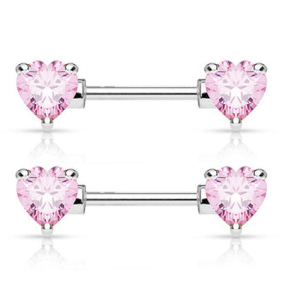 Surgical Steel 14 Gauge Nipple Barbell with CZ Heart - Pair - photo 6