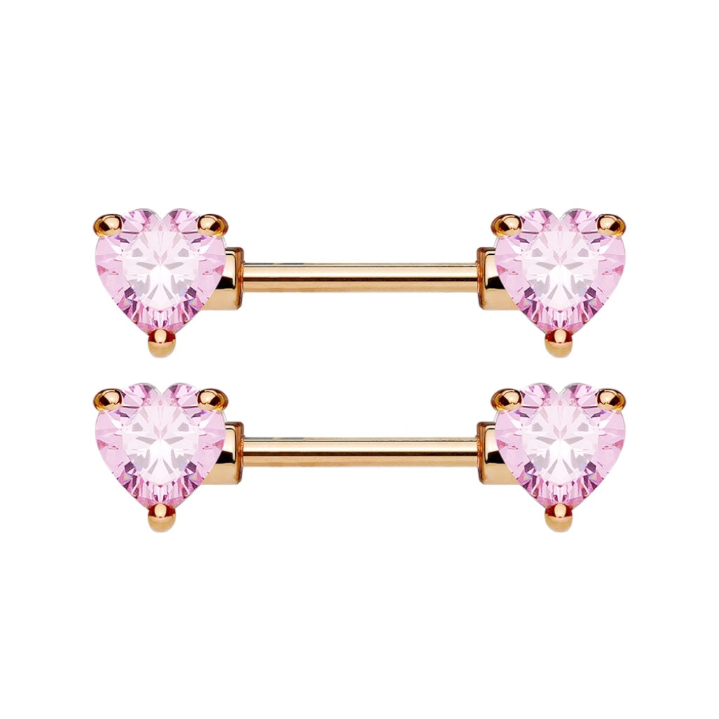 Rose Gold Surgical Steel 14 Gauge Nipple Barbell with CZ Heart - Pair - photo 3
