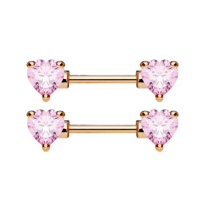 Rose Gold Surgical Steel 14 Gauge Nipple Barbell with CZ Heart - Pair - photo 3
