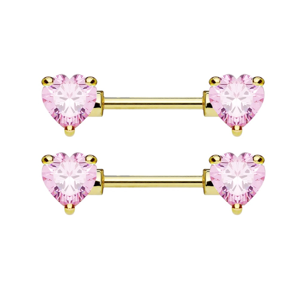 Gold Surgical Steel 14 Gauge Nipple Barbell with CZ Heart - Pair - photo 2