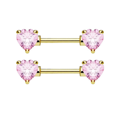 Gold Surgical Steel 14 Gauge Nipple Barbell with CZ Heart - Pair - photo 2