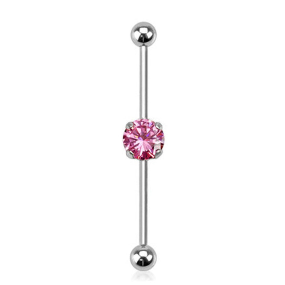 Surgical Steel 14 Gauge Industrial Barbell with Prong Set Round CZ - photo 5