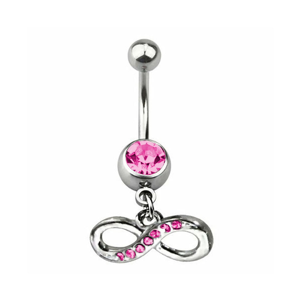 Surgical Steel 14 Gauge Dangling Infinity Paved CZ Belly Ring 11mm