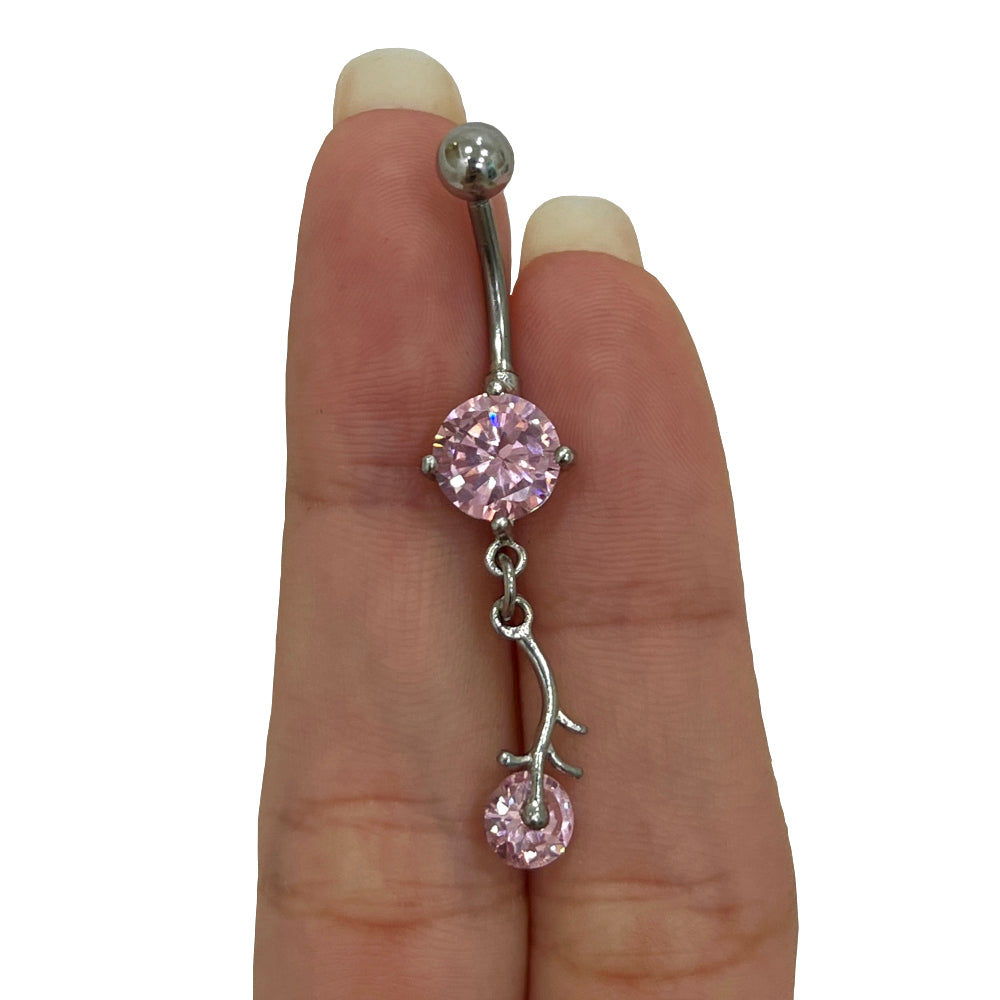 Surgical Steel 14 Gauge Belly Ring with CZ Dangling Branch Leaf - photo 6