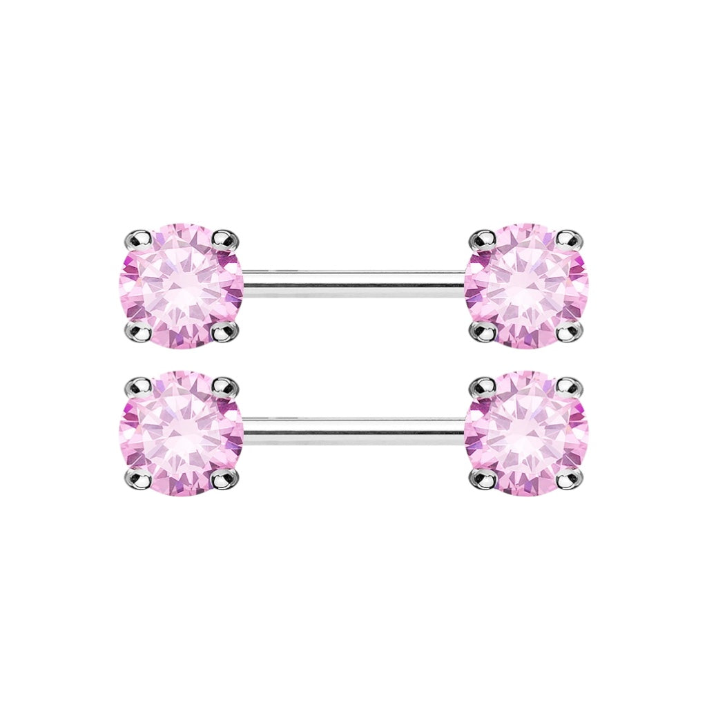 Surgical Steel 14 Gauge Nipple Barbell with Front Facing CZ - Pair - photo 8