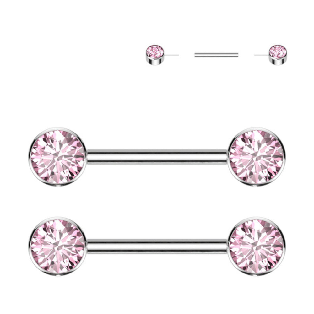Titanium 14 Gauge Nipple Barbell CZ Forward Facing Flat Bezel - Pair - photo 9