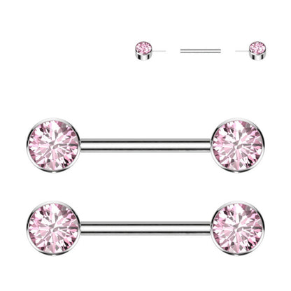 Titanium 14 Gauge Nipple Barbell CZ Forward Facing Flat Bezel - Pair - photo 9