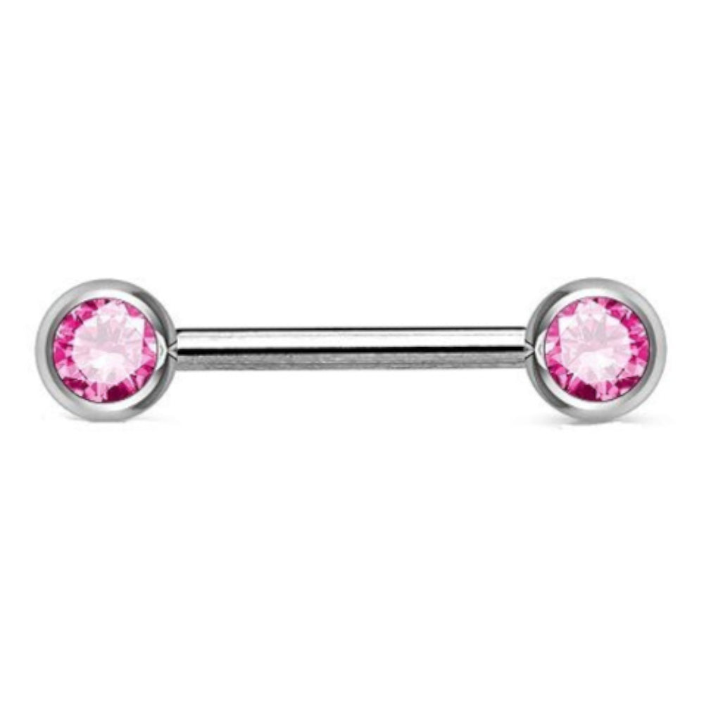 Surgical Steel 16 Gauge Nipple Barbell CZ Front Facing Bezel - Pair - photo 7